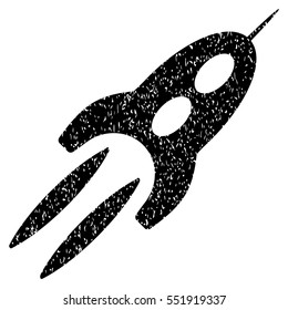 Starship grainy textured icon for overlay watermark stamps. Flat symbol with dirty texture. Dotted vector black ink rubber seal stamp with grunge design on a white background.