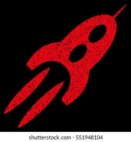 Starship grainy textured icon for overlay watermark stamps. Flat symbol with unclean texture. Dotted vector red ink rubber seal stamp with grunge design on a black background.