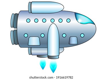 Starship lands horizontally - vector full color illustration. Rocket for space research, tourism and cargo delivery. A ship for interplanetary travel.