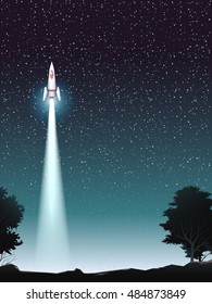 starship launching to space at night poster