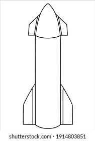 Starship to Mars. Large rocket, spaceship - vector linear illustration for coloring. Outline. Spaceship