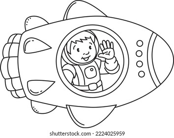 Starschiff oder Rakete mit Pilot. Kinderfarbbuch