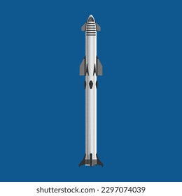 Starship rocket vector illustration. Super heavy space vehicle.