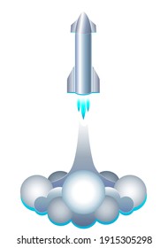 Starship. Spaceship to fly to Mars. Silhouette of a rocket taking off vertically. Rocket, spaceship - vector full color illustration. Spaceship prototype. Spacecraft tests