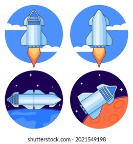 Starship, spaceship rocket concept illustration. Flat line icons set