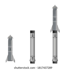 Starship, Super Heavy and BFR, SpaceX rocket comparison, beautiful vector illustration