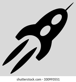 Starship vector icon. Style is flat black symbol, rounded angles, light gray background.