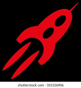 Starship vector icon. Style is flat red symbol, rounded angles, black background.