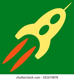 Starship vector icon. Style is flat bicolor orange and yellow symbol, rounded angles, green background.
