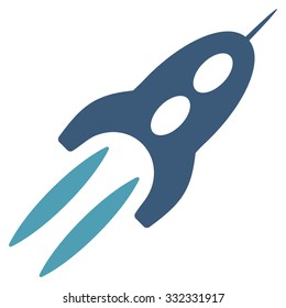 Starship vector icon. Style is flat bicolor cyan and blue symbol, rounded angles, white background.