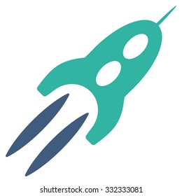 Starship vector icon. Style is flat bicolor cobalt and cyan symbol, rounded angles, white background.