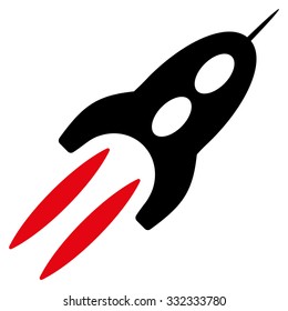 Starship vector icon. Style is flat bicolor intensive red and black symbol, rounded angles, white background.