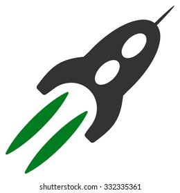 Starship vector icon. Style is flat bicolor green and gray symbol, rounded angles, white background.
