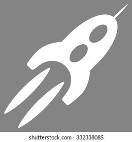 Starship vector icon. Style is flat white symbol, rounded angles, gray background.