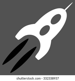 Starship vector icon. Style is flat bicolor black and white symbol, rounded angles, gray background.