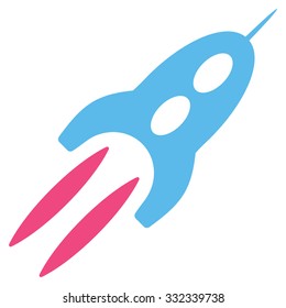 Starship vector icon. Style is flat bicolor pink and blue symbol, rounded angles, white background.