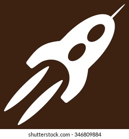 Starship vector icon. Style is flat white symbol, rounded angles, brown background.