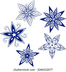star-Snowflake big set,Silhouette icon,Winter elements. isolated decor. Vector doodles.