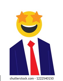 Star-Struck Emoji head man. Vector illustration of a man with emoji face instead of head