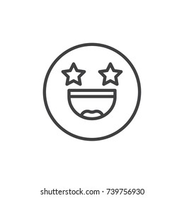 Starstruck face emoticon line icon, outline vector sign, linear style pictogram isolated on white. Emoji smiley symbol, logo illustration. Editable stroke