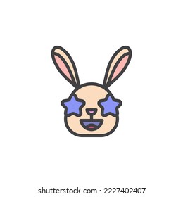 Star-Struck rabbit emoticon filled outline icon, line vector sign, linear colorful pictogram isolated on white. Symbol, logo illustration. Vector graphics