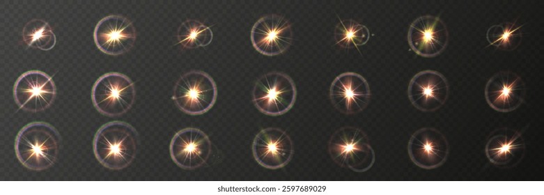 Star-sun light with glowing rays and radiant flashes. A high-quality vector illustration featuring bright gold light particles, glitter effects, and shimmering sunbursts.