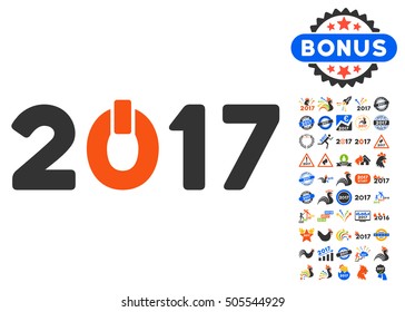 Start 2017 Year icon with bonus 2017 new year design elements. Vector illustration style is flat iconic symbols,modern colors.