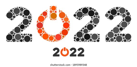 Comienza 2022 mosaico de títulos de elementos de círculo en varios tamaños y colores. Los elementos de redondeo vectorial se combinan en el collage de títulos de inicio de 2022. Empieza el pie de foto de 2022 aislado en un fondo blanco.