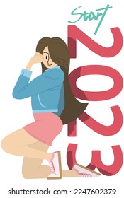 ¡Empieza! ¡2023! Saludos a un buen comienzo. vector, diseño de caracteres
