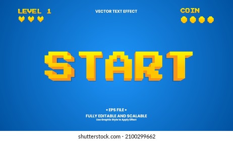 Start 3D Text Effect. Pixel text effect template with 3d style use for title, headline, logo and business brand