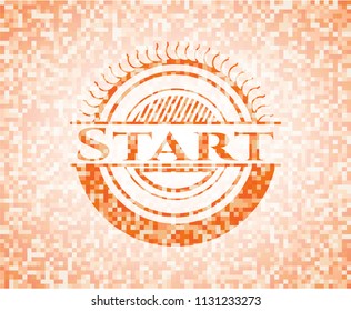 Start abstract emblem, orange mosaic background