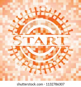 Start abstract orange mosaic emblem with background