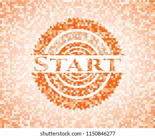 Start abstract orange mosaic emblem