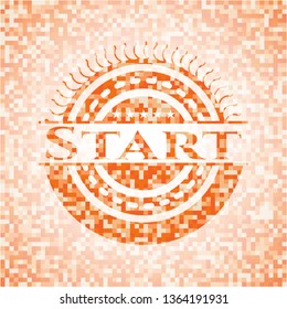 Start abstract orange mosaic emblem with background