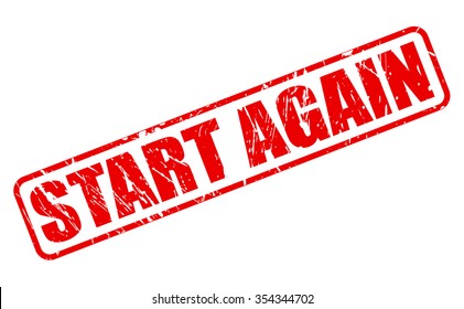 START AGAIN red stamp text on white