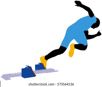 Start Athlete Men Sprinter Runner From Starting Blocks