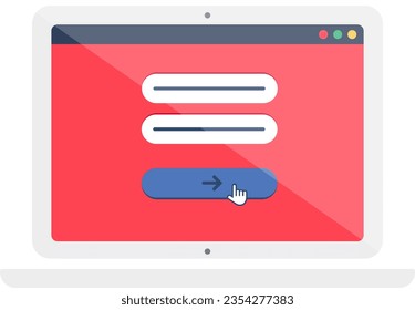 Start authorization menu on screen of digital gadget. page entering login and password website on portable laptop with grey frame. Simple flat vector icon isolated on white background