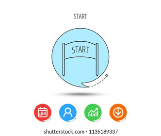 Start banner icon. Marathon checkpoint sign. Calendar, User and Business Chart, Download arrow icons. Speech bubbles with flat signs. Vector