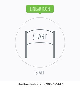 Start banner icon. Marathon checkpoint sign. Linear outline circle button. Vector