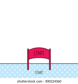 Start banner icon. Marathon checkpoint sign. Circles seamless pattern. Background with red icon. Vector