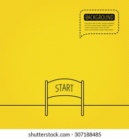 Start banner icon. Marathon checkpoint sign. Speech bubble of dotted line. Orange background. Vector