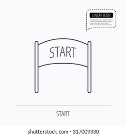 Start Banner Icon. Marathon Checkpoint Sign. Linear Outline Icon. Speech Bubble Of Dotted Line. Vector