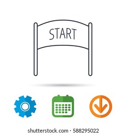 Start banner icon. Marathon checkpoint sign. Calendar, cogwheel and download arrow signs. Colored flat web icons. Vector
