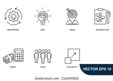 Starten Sie Banner-Symbole setzen. Start-Banner-Paket-Vektorelemente für Infografik-Web
