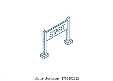 Start banner isometric icon. 3d vector illustration. Isolated line art technical drawing. Editable stroke