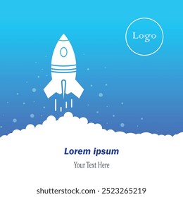 Start up banner with rocket sign, business growth, technology and innovation, copy space for text