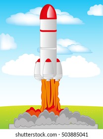 Start the big rocket in cosmos.Vector illustration