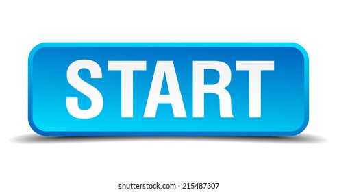 Start blue 3d realistic square isolated button