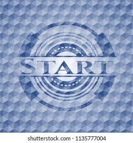 Start blue emblem or badge with geometric pattern background.