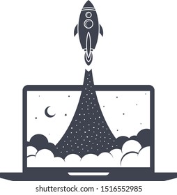 start up booster rocket laptop notebook vector